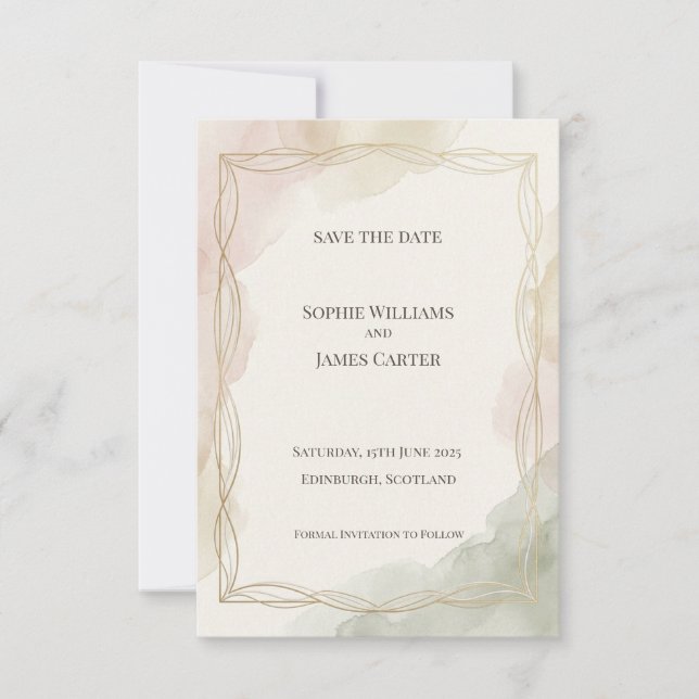 Sage Gold Diamond Save the Date Card (Front)