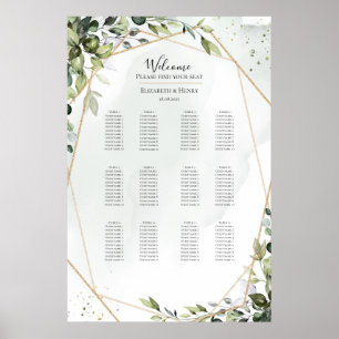 Sage gold eucalyptus boho wedding seating chart