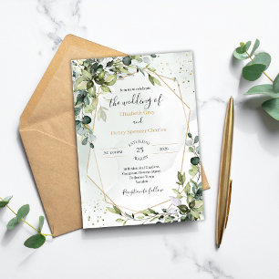 Sage gold eucalyptus geometric A5 wedding invite