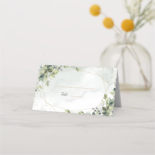 Sage gold eucalyptus geometric wedding place card