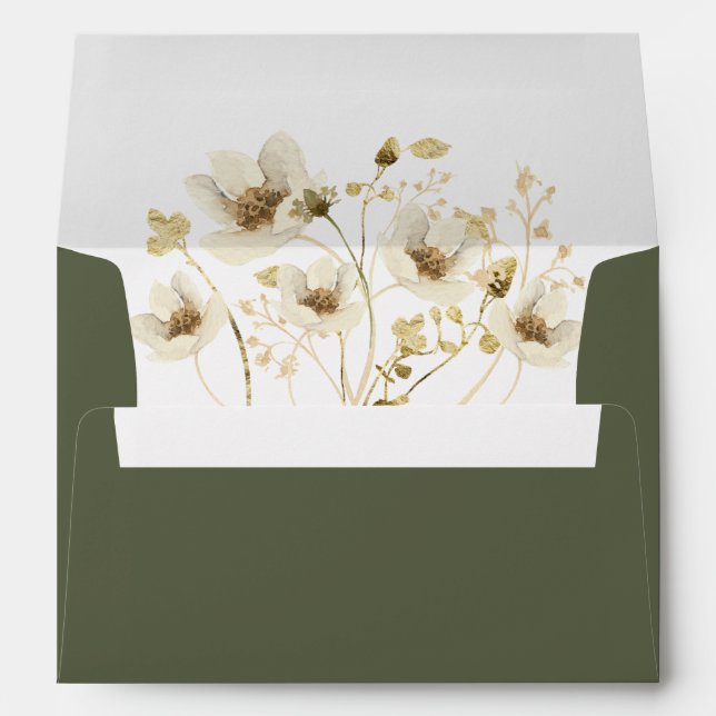 Sage Gold Floral Wedding Envelope (Back (Bottom))