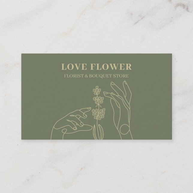 Sage Gold Florist Botanical Hands Hold Business Card (Front)