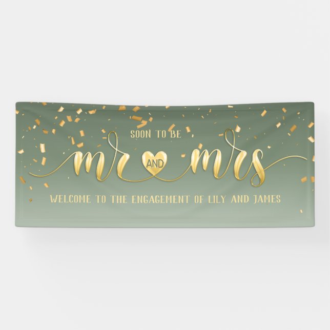 Sage Gold Mr and Mrs Engagement Banner (Horizontal)