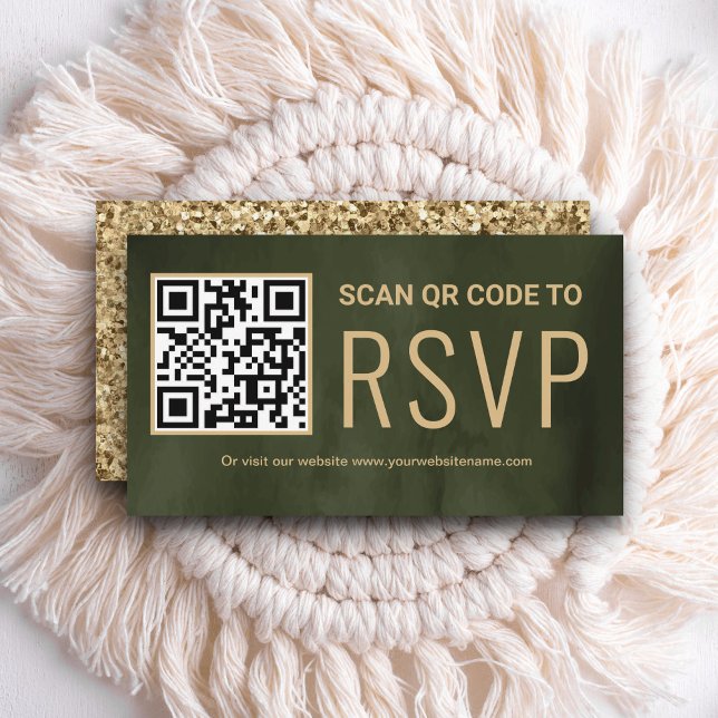 Sage Gold Online QR Code RSVP Wedding Website Enclosure Card (Creator Uploaded)