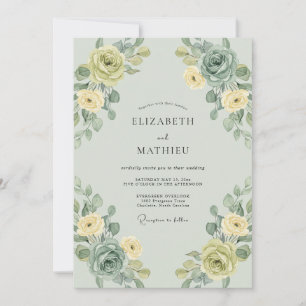 Sage Gold Wreath Wedding Invitation