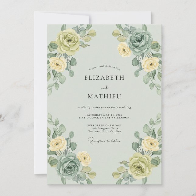 Sage Gold Wreath Wedding Invitation (Front)