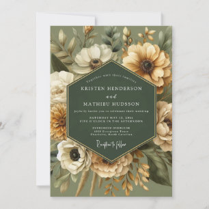 Sage Golden Vintage Bloom Wedding Invitation