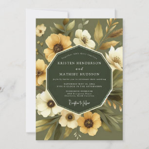 Sage Golden Vintage Flora Wedding Invitation