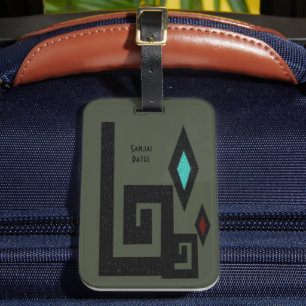 Sage Gr. Southwestern Style Geometric Luggage Tag