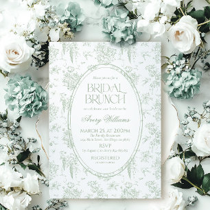 Sage Gree Toile Floral Vintage Bridal Shower Invitation
