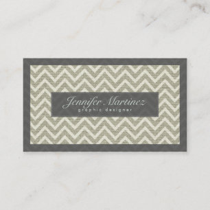 Sage Greem White Chevron Pattern Linen Look Business Card
