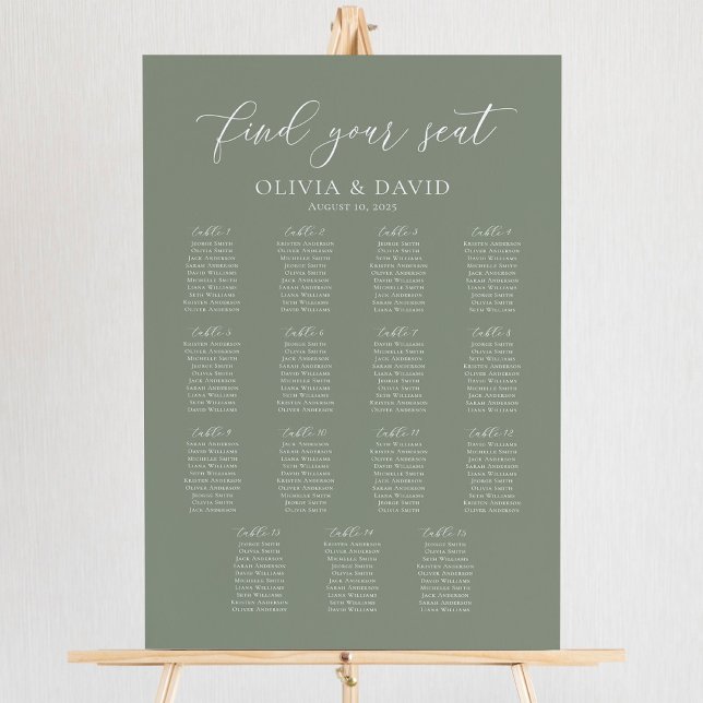 Sage Green 15 Tables Find Your Seat Seating Chart (Creator Uploaded)