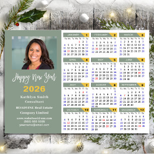 Sage Green 2025 Calendar Business Simple Magnetic