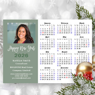 Sage Green 2026 Calendar Business Photo Simple Holiday Card