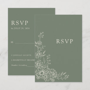 Sage Green 2 Botanical Daisy Traditional Wedding RSVP Card