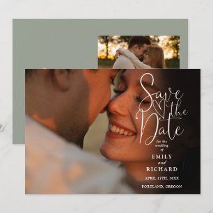 Sage Green 2 Photo Elegant Script Wedding Save The Date
