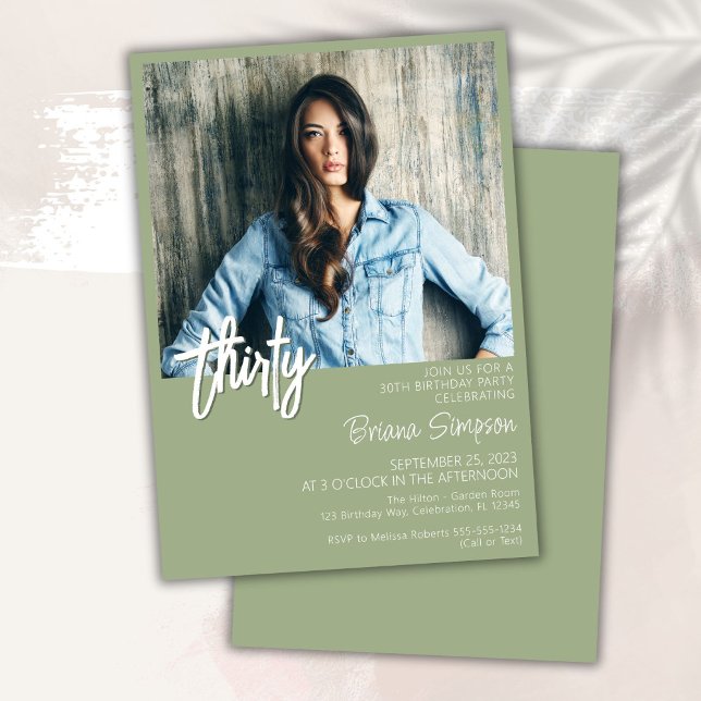 Sage Green 30th Birthday Photo Invitation (Creator Uploaded)