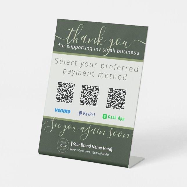 Sage Green 3 QR Code Business Payment Sign (Front)