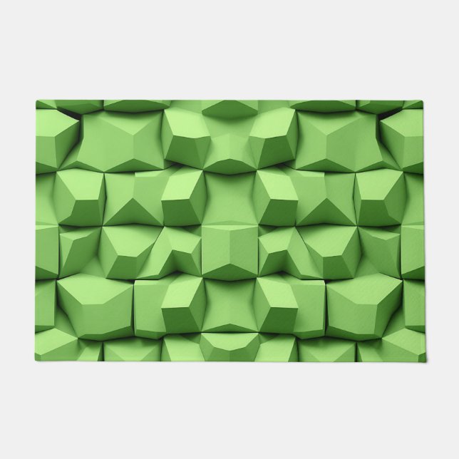 Sage Green 3D Geometric Cube Pattern Doormat (Front)