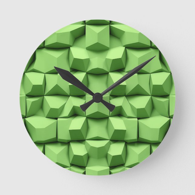 Sage Green 3D Geometric Cube Pattern Round Clock (Front)