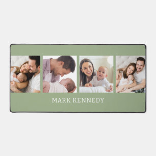 Sage Green 4 Photo Collage Personalised Name Desk Mat
