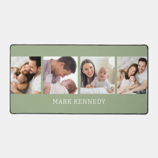 Sage Green 4 Photo Collage Personalised Name Desk Mat