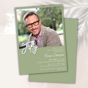 Sage Green 50th Birthday Photo  Invitation