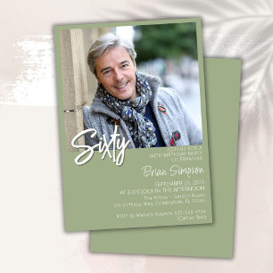 Sage Green 60th Birthday Photo  Invitation