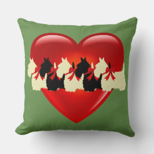 Sage green, 6 Scottish Terrier dog, red heart Cushion