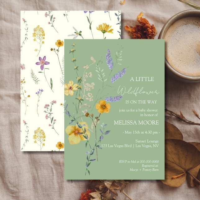 Sage Green A Little Wildflower Baby Shower Invitation (Creator Uploaded)