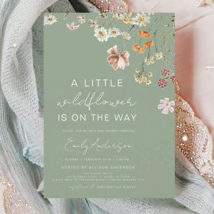 Sage Green A Little Wildflower Baby Shower Invitation