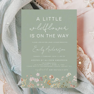 Sage Green A Little Wildflower Baby Shower Invitation