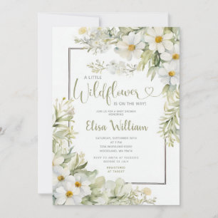 Sage Green A little Wildflowers Girl Baby Shower Invitation