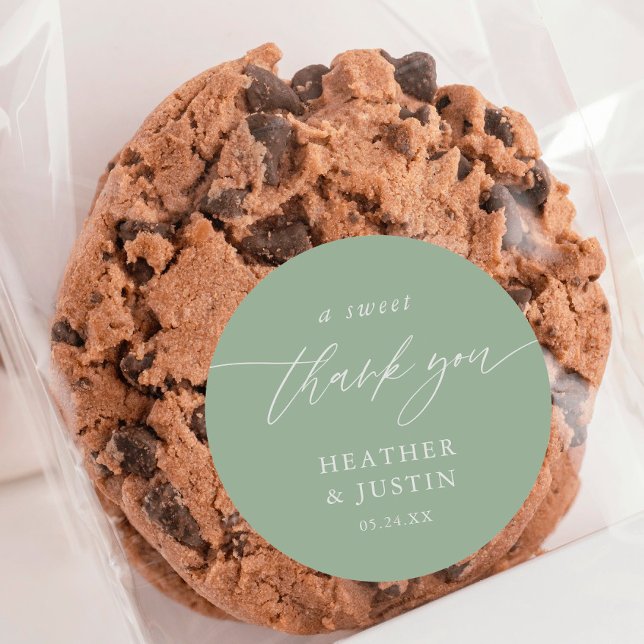 Sage Green A Sweet Thank You Wedding Favour Classic Round Sticker (Creator Uploaded)