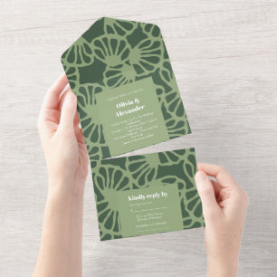 Sage Green Abstract Coral Floral Seamless Pattern All In One Invitation