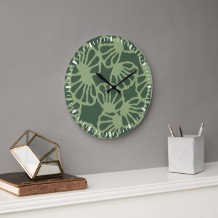 Sage Green Abstract Coral Floral Seamless Pattern Large Clock
