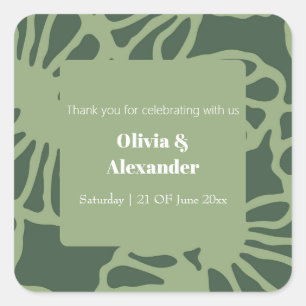 Sage Green Abstract Coral Floral Seamless Pattern Square Sticker