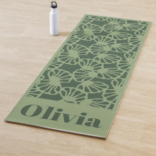 Sage Green Abstract Coral Floral Seamless Pattern Yoga Mat