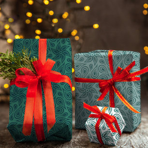 Sage Green Abstract Floral Paisley Pattern Trendy Wrapping Paper Sheet