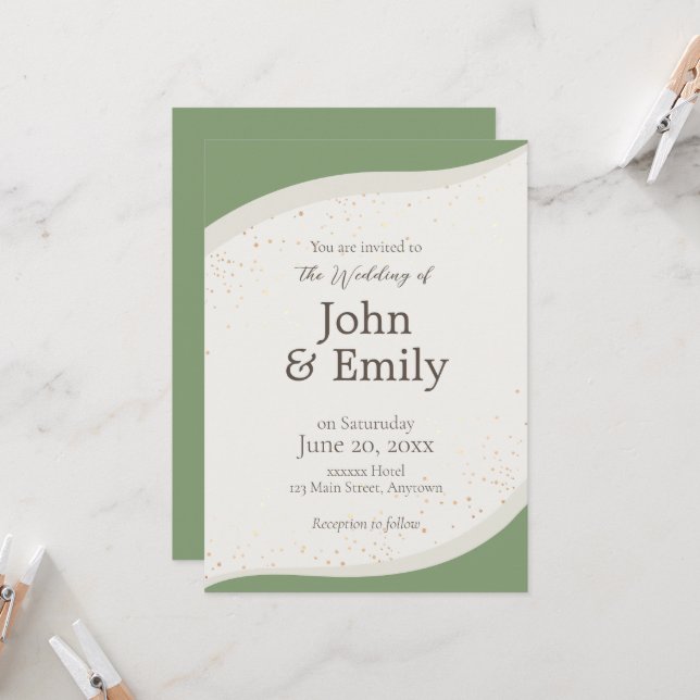 Sage Green Abstract Wedding Invitation (Front/Back In Situ)