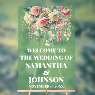 Sage Green Acrylic Floral Wedding Welcome Sign