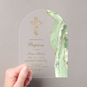 Sage Green Agate Baptism Acrylic Invitations