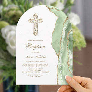 Sage Green Agate Baptism Invitation