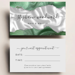 Sage Green Agate Silver Glam Stylist Appointment Business Card