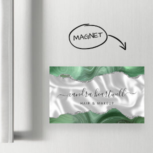 Sage Green Agate Silver Glitter Luxury Magnetic Business Card