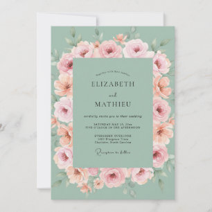 Sage Green Airy Spring Wedding Invitation