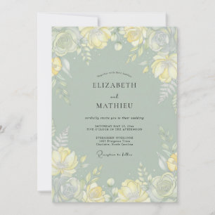 Sage Green Airy Springtime Wedding Invitation