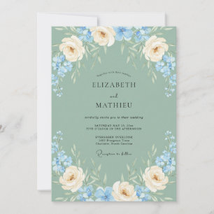 Sage Green Airy Watercolor Spring Wedding Invitation