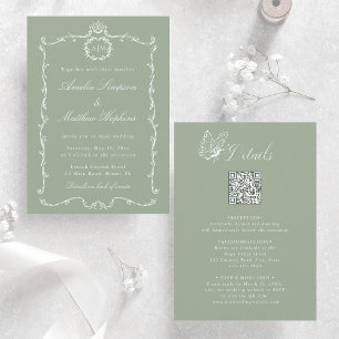 Sage Green All in One Modern Classic Wedding Invitation