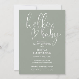 Sage Green All In One QR Code Hello Baby Shower Invitation